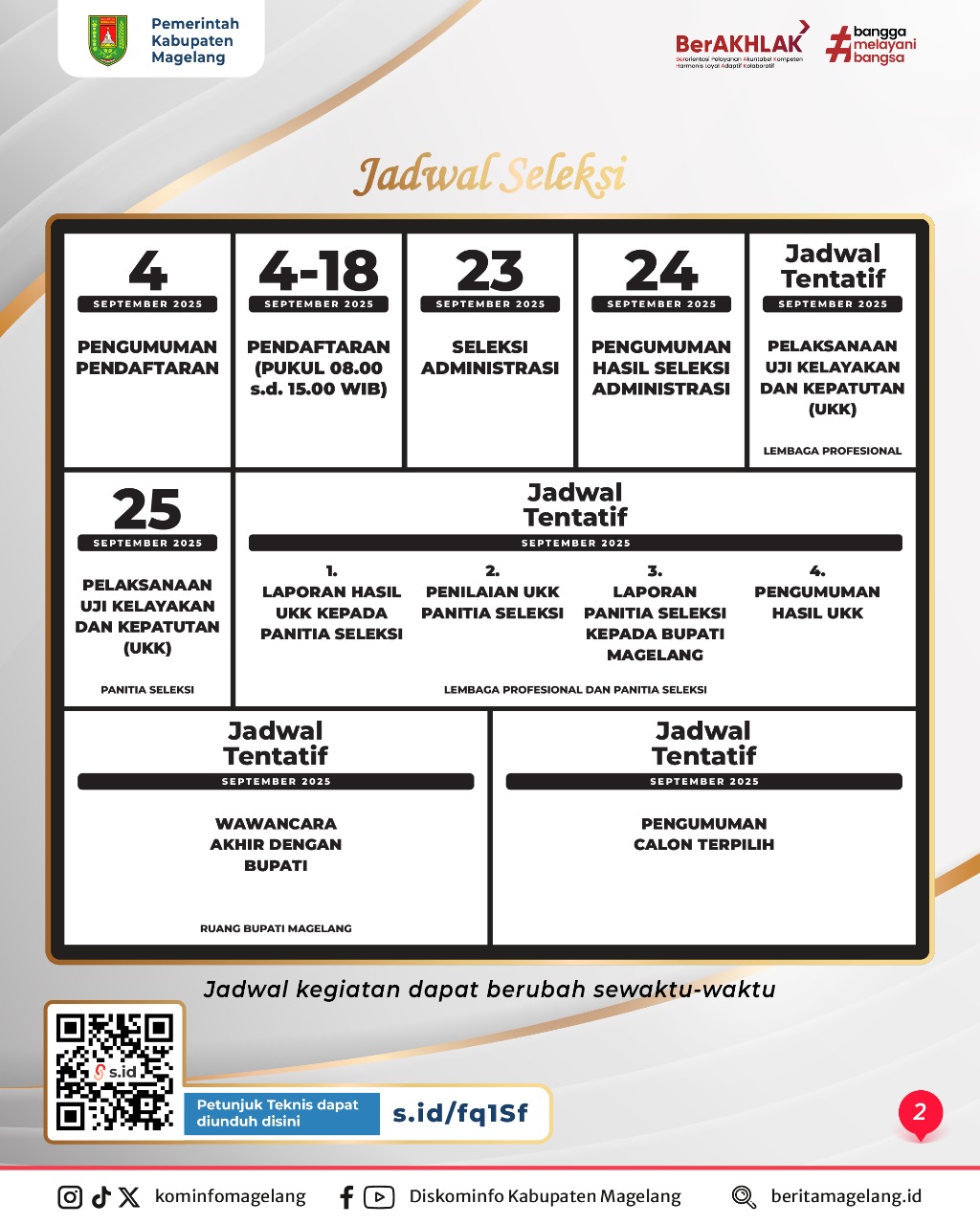 Jadwal Seleksi Komisaris dan Dewan Pengawas BUMD Kabupaten Magelang 2025